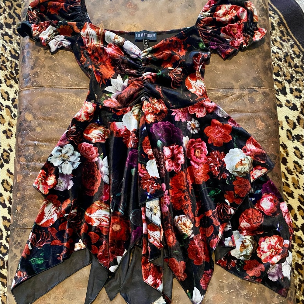 Current Mood Multicolor Velvety Floral Mini Dress Size S